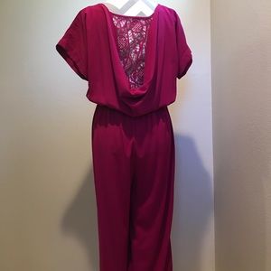 Plum Jumpsuit with lace V back